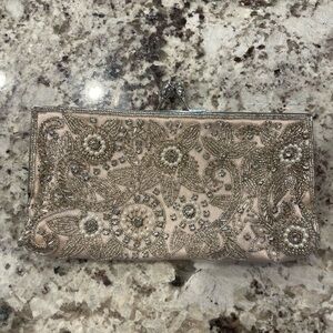 Elegant Beaded Clutch or crossbody purse in Cream and Silver